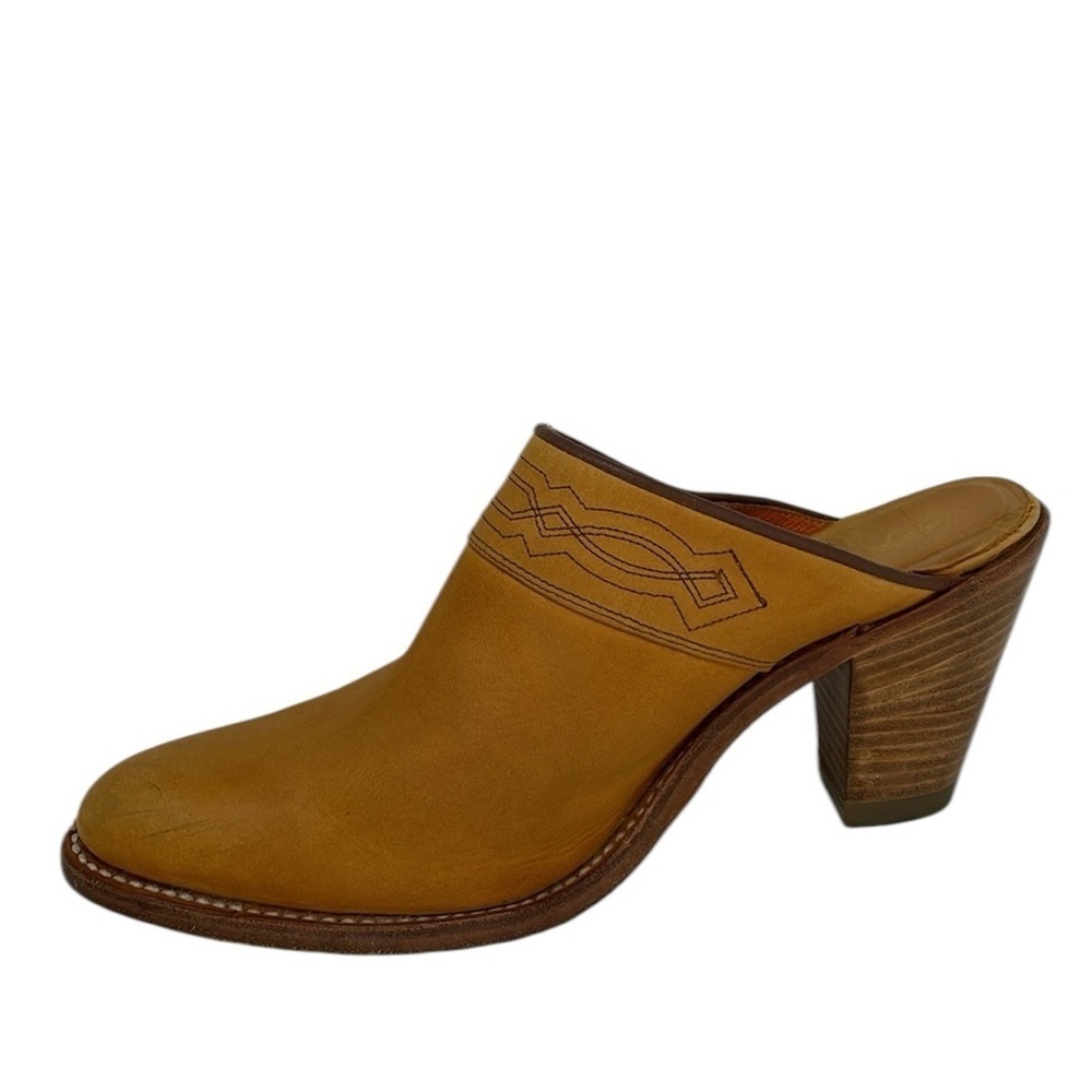 FRYE Mules Shoes Leather Slip On Western Embroidered Heels Size 7 - Picture 5 of 11